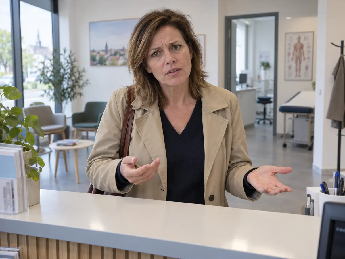 Une patiente s’adresse au secrétariat d’un cabinet médical.